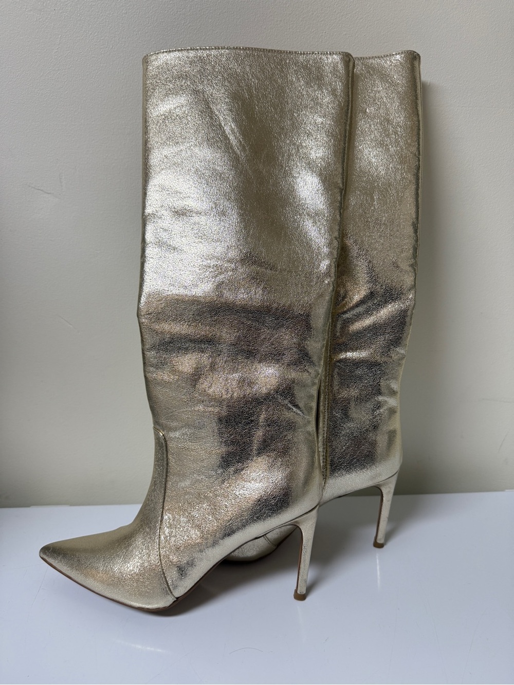 Brian Atwood X Express Metallic Gold Knee-High Stiletto Boots Women’s 9.5